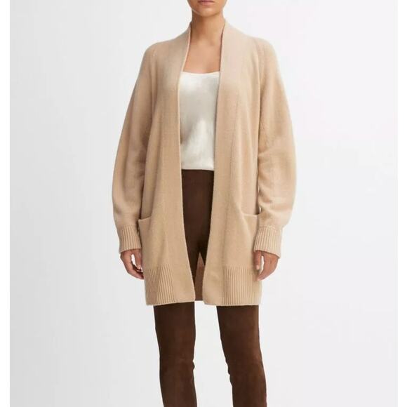 VINCE 100% Cashmere Open Front Long Cardigan In Praline Blush Sz XS {Z41}
